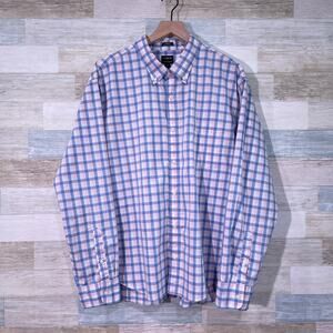 J CREW Slim Untucked Flex Performance Shirt Pink Blue Plaid Golf Work Mens XXL